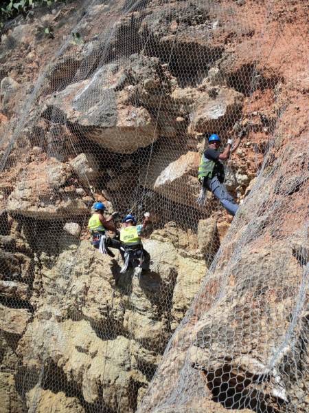 SAFETY MEASURES: Workmen installing the netting in 2014Photo credit: Javea town hal
