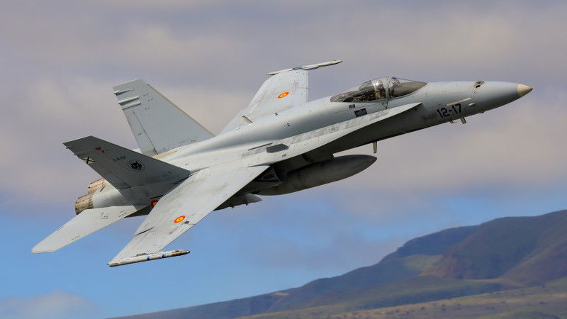 Spanish F18 Fighter Jets On Exercise Operations Over The ...