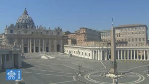 Vatican Square a few hours, normally packed full of people waiting to celebrate Sunday Mass was empty today.