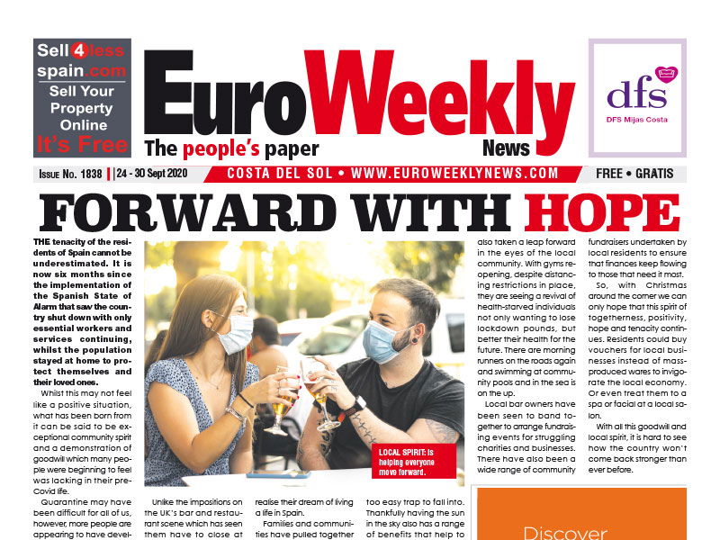 Costa del Sol 24 – 30 September 2020 Issue 1838 - Euro Weekly News 2 Costa del Sol 24 – 30 September 2020 Issue 1838 - Euro Weekly News 2