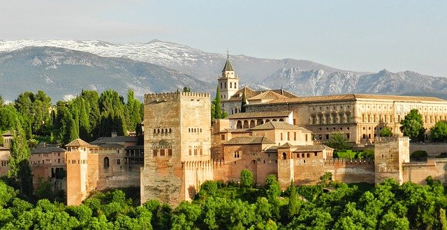 The distinctive Alhambra in Granada and its cathedral affected by earthquakes