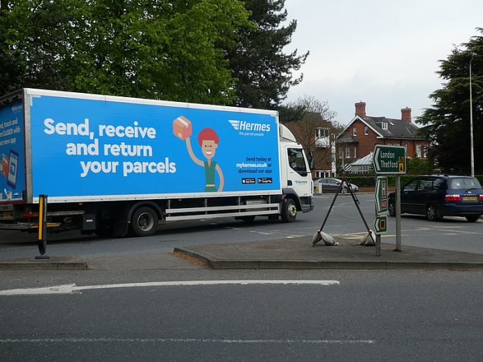 Hermes_Truck Lies and chaos at Hermes as staff are seen throwing parcels against a wall