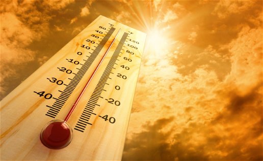 Image of a thermometer displaying a high temperature.