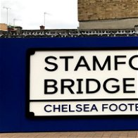 Image of Stamford Bridge sign outside the Chelsea football ground.