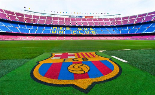 Image of the club's badge at Barcelona's Camp Nou Football Stadium.