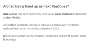 Xabi Alonso lined up to replace Carlo Ancelotti at Real Madrid.