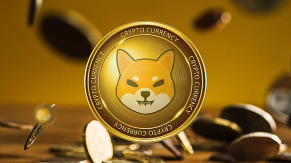 Gold background with a Shibi Inu coin in the centre