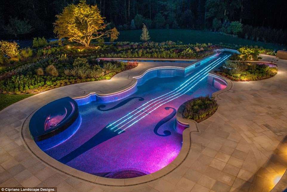 A guitar shaped swimming pool
