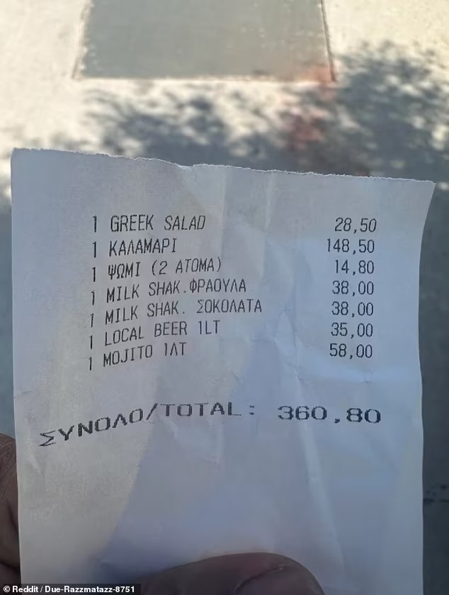 A receipt showing expensive lunch bill
