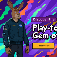 Multi-coloured background with a cartoon Kangaroo in Nasa jacket with a rocket