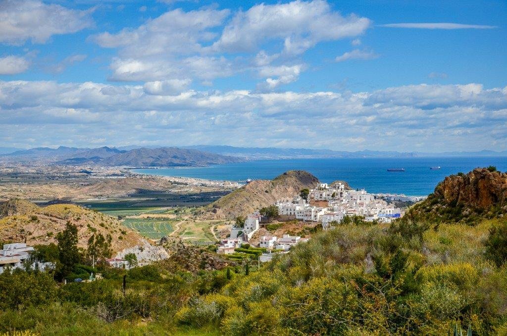 View of Mojacar Old Town Pueblo and views to the sea