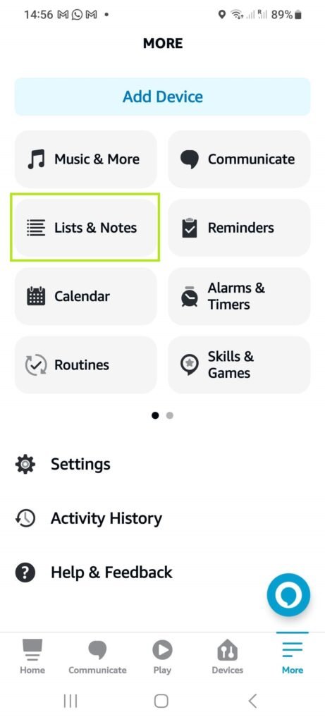 alexa app lists and notes