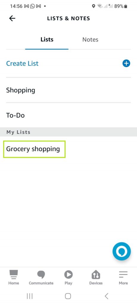 alexa app my lists