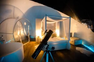 bubble hotel room with telescope