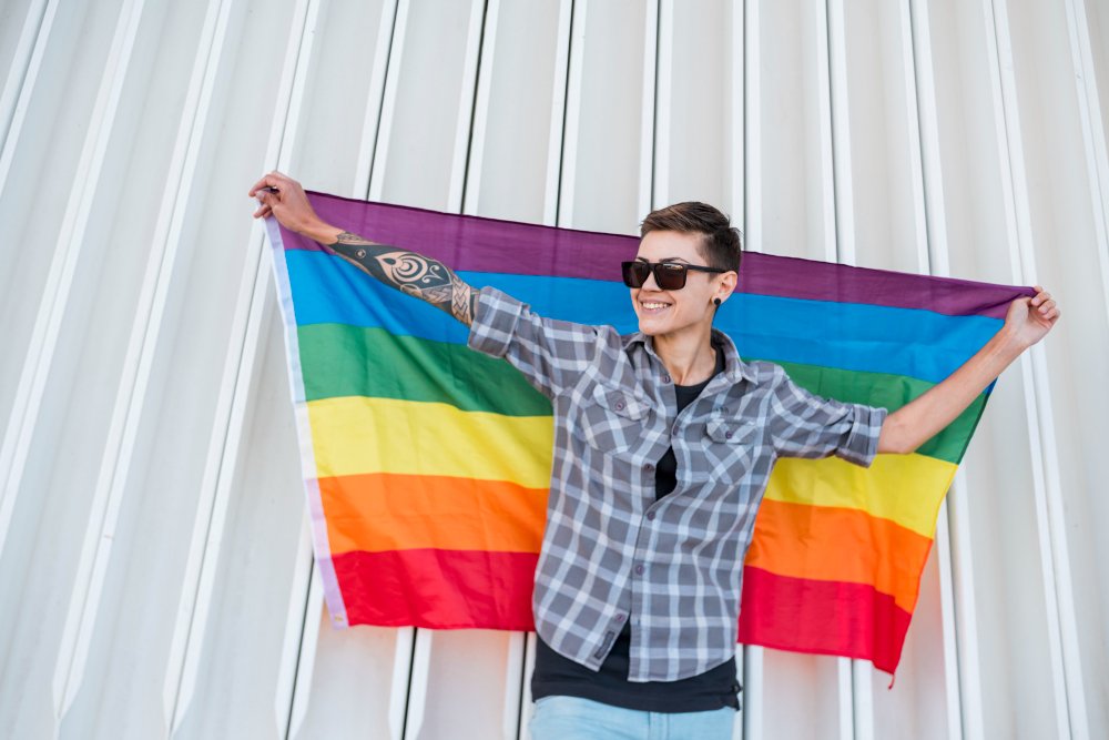 Man holding pride flag