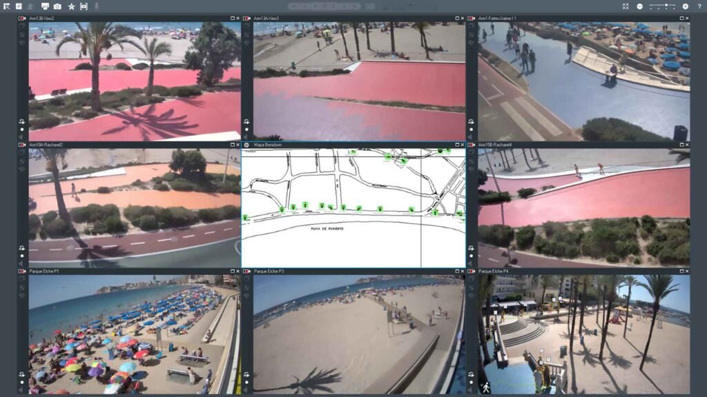 TV screens monitoring Benidorm beaches