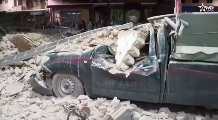 Earthquake damaged car