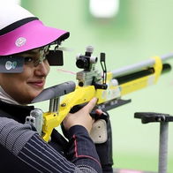 Image of Iranian athlete wearing a hijab during Rio Olympics in 2016.