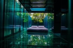 bedroom with glass walls