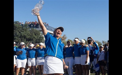 Image of the European team retaining the Solheim Cup 2023.
