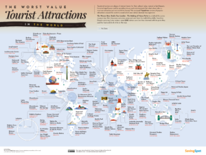 A map of the 20 most overpriced tourist hotspots.
