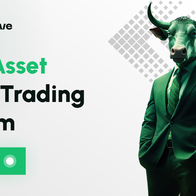 Make in a suit with a cow make on his head promoting hybrid trading