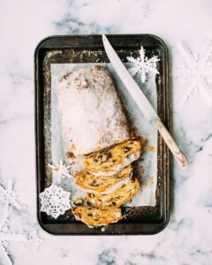 plate of stollen from above