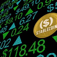 view of a screen with stock exchange type view with a stablecoin in the middle