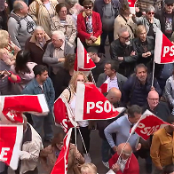 Pedro Sanchez sympathisers waving party flags