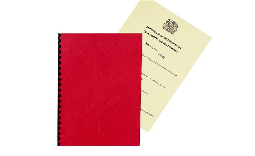 Red folder with a new company document sticking out