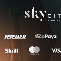Black background promoting SkyCity online with payment details