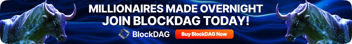Banner with blue background promoting BlockDAG making millionaires