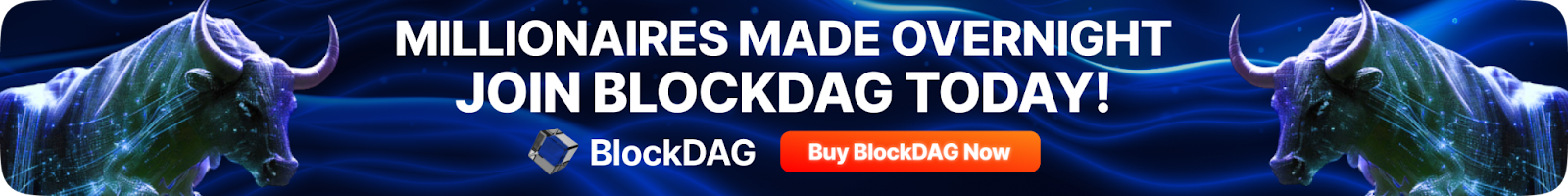Banner with blue background promoting BlockDAG making millionares