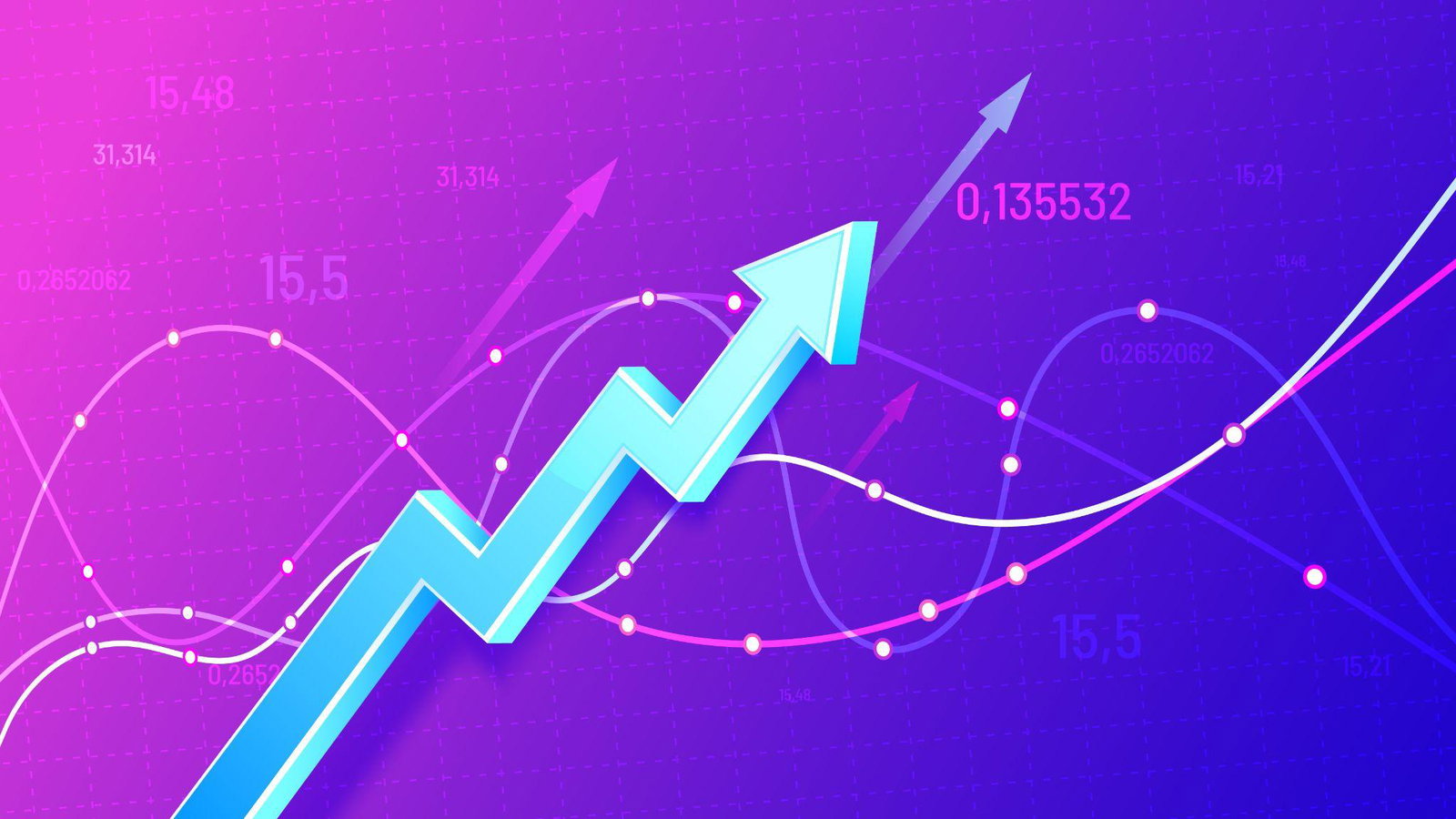 Pink / Purple background with a blue jaggered arrow