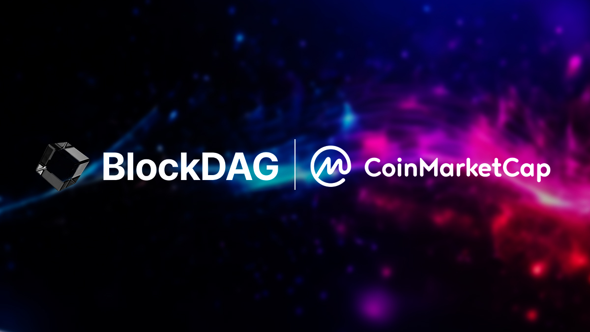 Black background with some pink ink on right promoting BlockDAG
