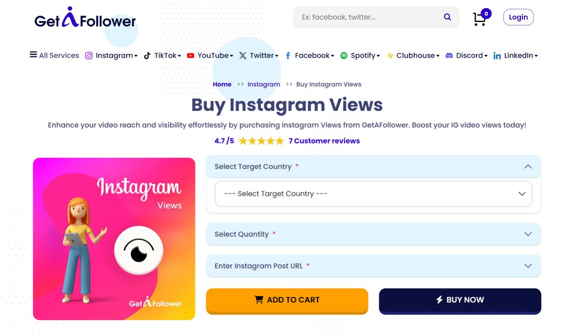 Screenshot showing details how to buy instagram views via get a follower