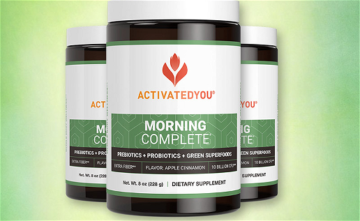 Green Background with 3 tubs of ActivatedYou morning complex