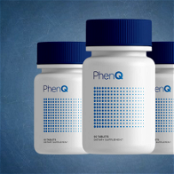 blue background with 3 bottles of PhenQ