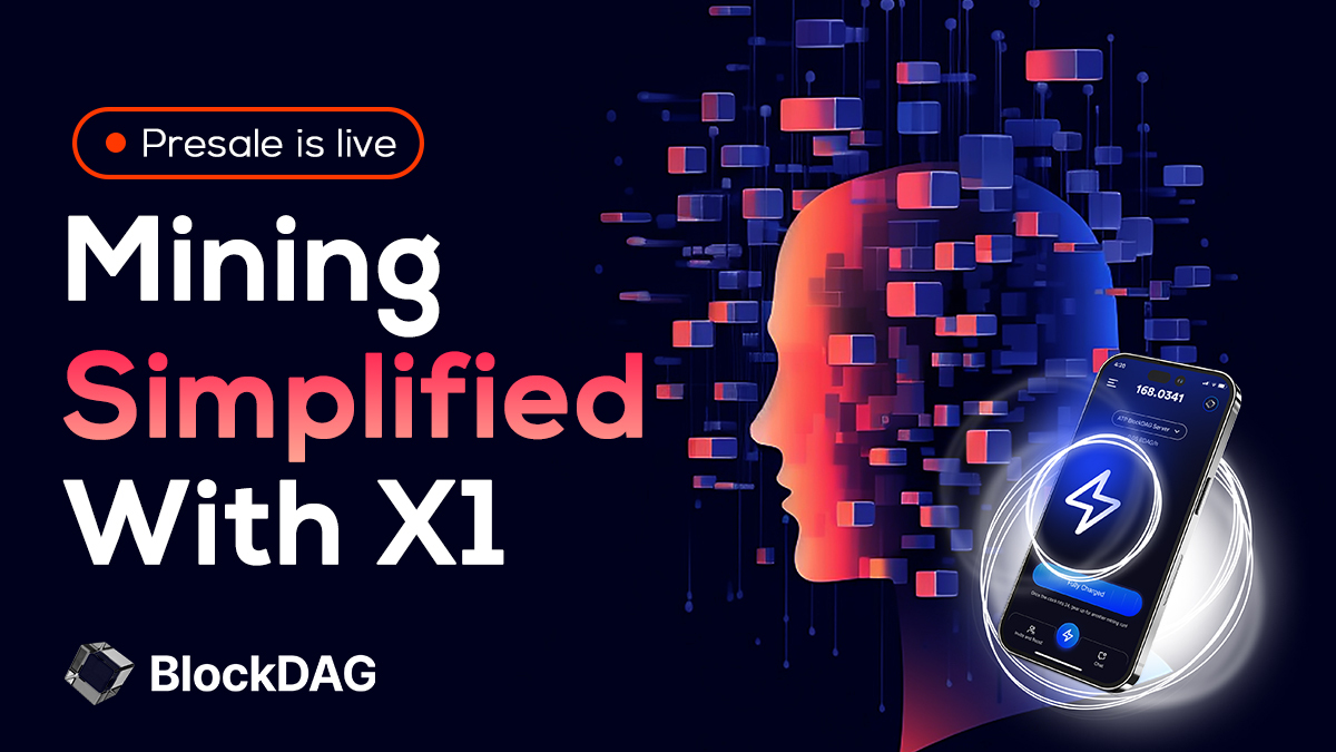 Picture a pixel head with a mobile phone nearby text stating Mining Simplified with X1