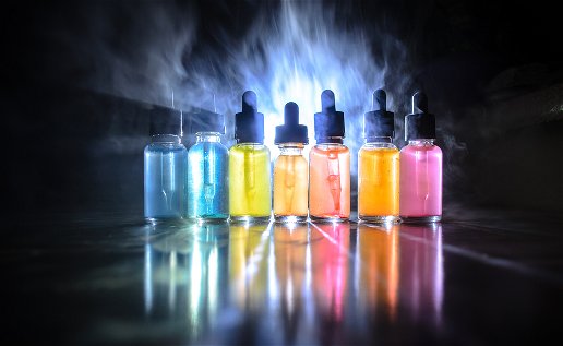 Bottles of E Liquids with multi coloured liquids