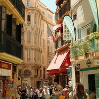 Tourists in a busy street in Palma de Mallorca in high season