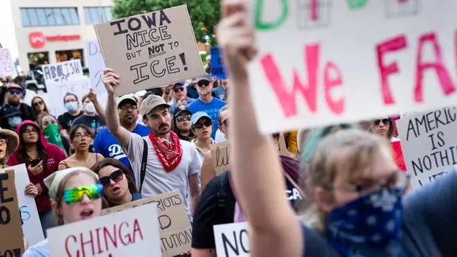 A photo of what the Trump Administration is describing as a left-wing radical protest | Credits: Social Media