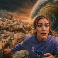Girl running from a Tsunami in Vejer de la frontera