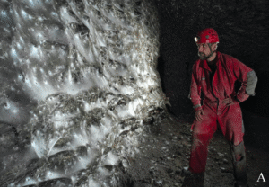 Giant spider web connected a wall successful a subterranean cave
