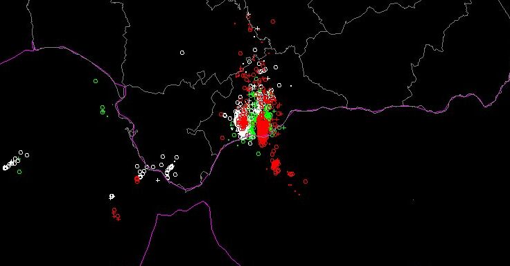 Map of lightning strikes over the Costa del Sol.