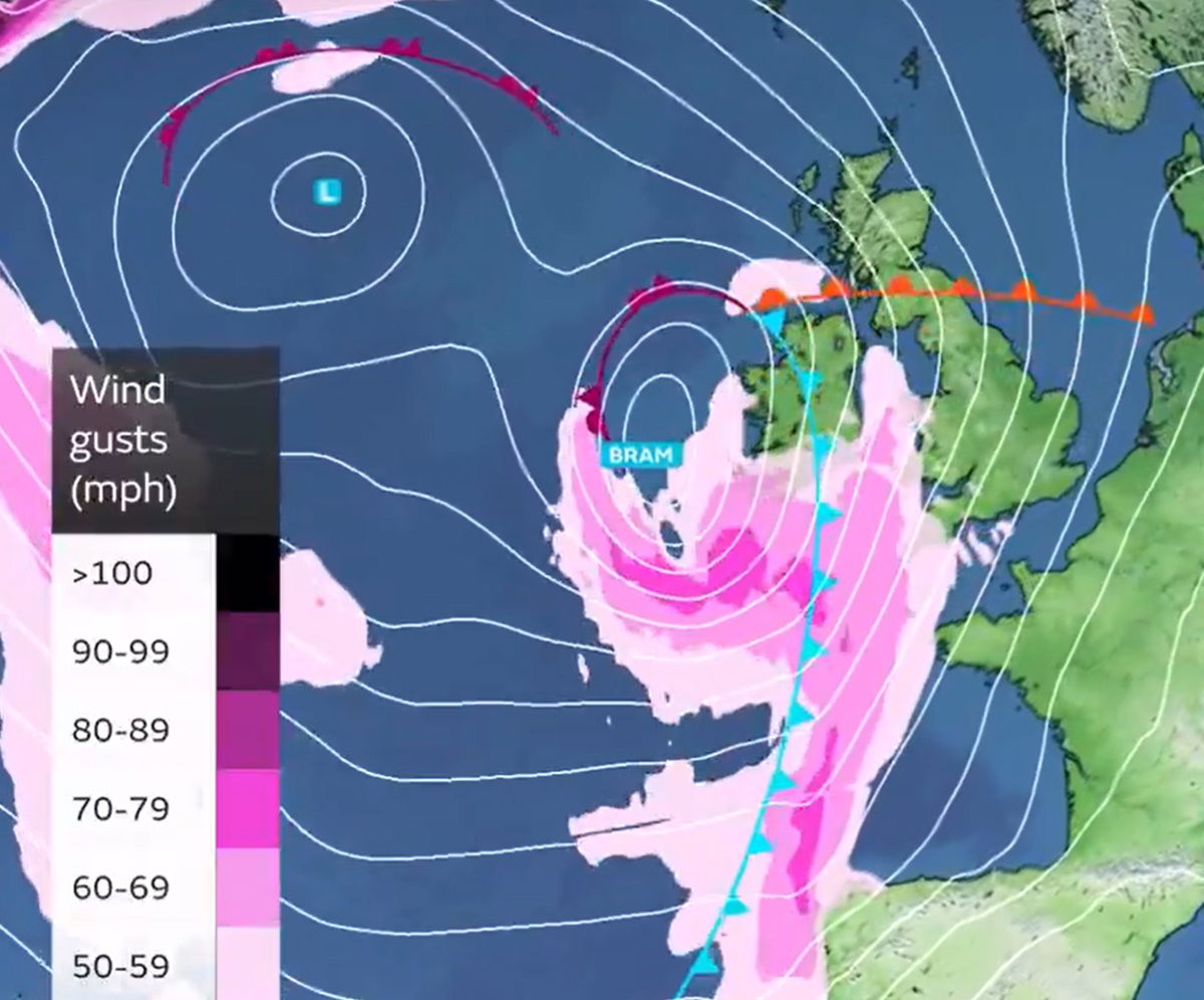 Storm Bram set to lash the UK as 90mph winds threaten travel chaos