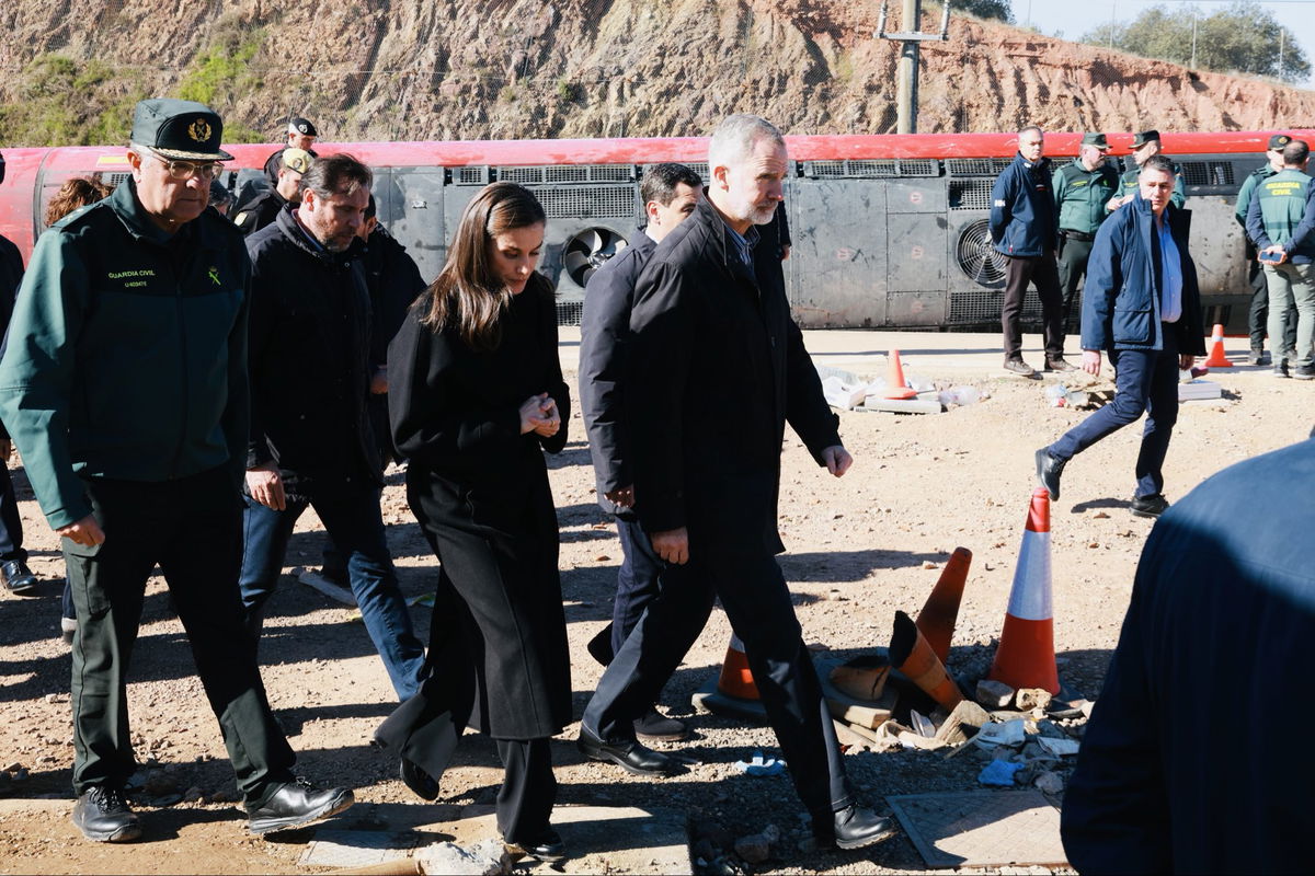 King Felipe VI and Queen Letizia visit Adamuz after deadly train crash