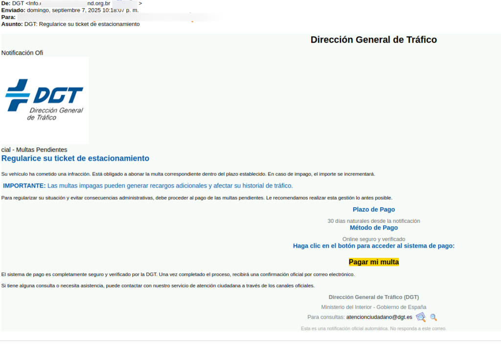 Fraudulent email example